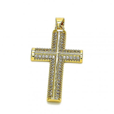 Dije Religioso 05.102.0034 Oro Laminado, Diseño de Cruz, con Micro Pave Blanca, Pulido, Dorado