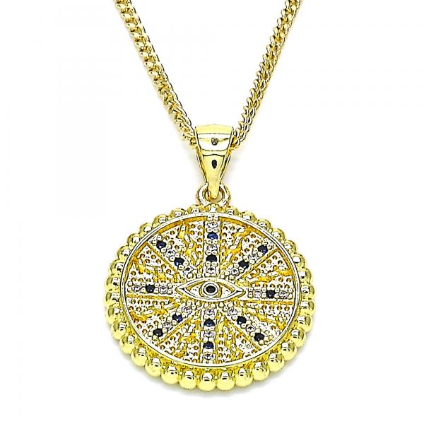 Collares con Dije 04.341.0064.2.20 Oro Laminado, Diseño de Ojo Griego, con Micro Pave Zafiro Azul y Blanca, Pulido, Dorado