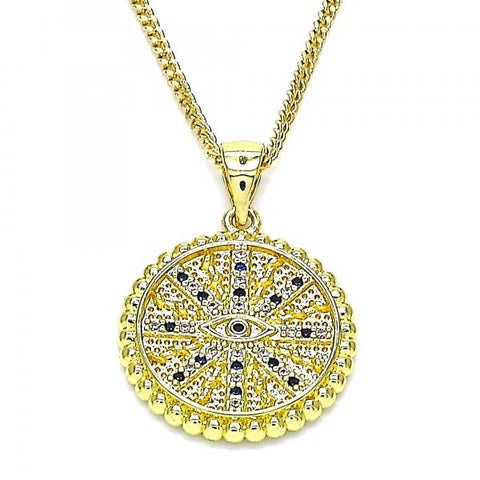 Collares con Dije 04.341.0064.2.20 Oro Laminado, Diseño de Ojo Griego, con Micro Pave Zafiro Azul y Blanca, Pulido, Dorado