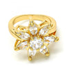 Anillo Multi Piedra 01.210.0049.09 Oro Laminado, Diseño de Flor, con Zirconia Cubica Blanca, Pulido, Dorado