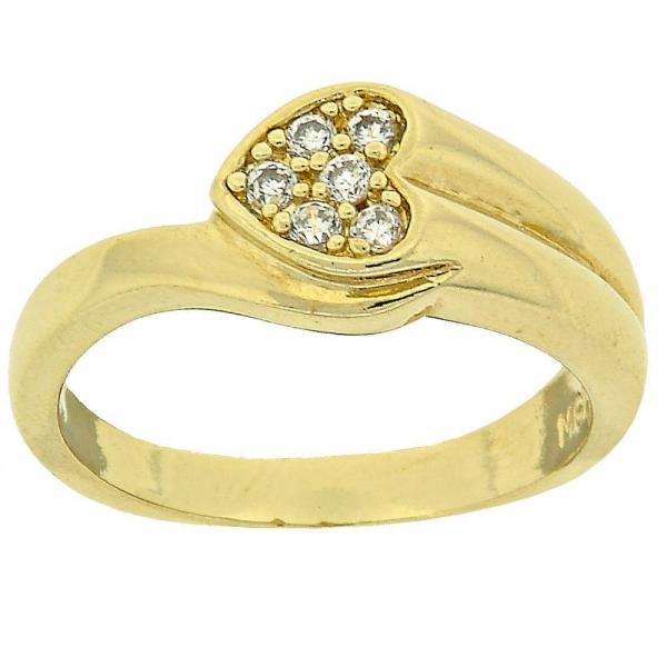 Anillo Multi Piedra 5.167.024.09 Oro Laminado, Diseño de Corazon, con Zirconia Cubica Blanca, Pulido, Dorado