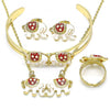 Collar, Pulso, Arete y Anillo 06.361.0028 Oro Laminado, Diseño de Elefante, Esmaltado Rojo, Dorado