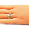 Anillo Multi Piedra 01.380.0003.07 Oro Laminado, Diseño de Tortuga, con Zirconia Cubica Blanca, Pulido, Dorado