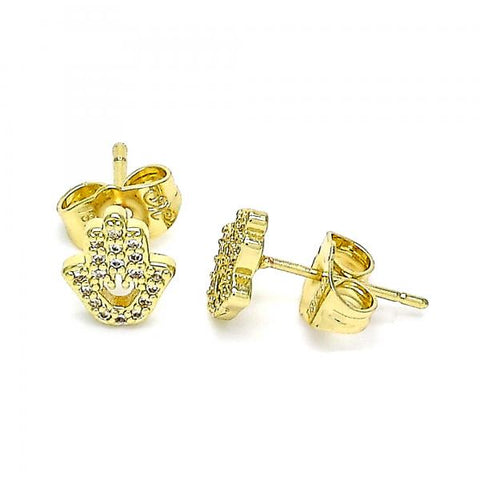 Arete Dormilona 02.156.0604 Oro Laminado, Diseño de Mano de Dios, con Micro Pave Blanca, Pulido, Dorado