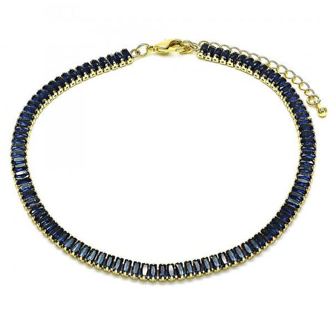 Tobillera Elegante 03.130.0008.8.10 Oro Laminado, Diseño de Baguette, con Zirconia Cubica Zafiro Azul, Pulido, Dorado