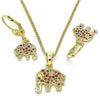 Juego de Arete y Dije de Adulto 10.316.0020.3 Oro Laminado, Diseño de Elefante, con Zirconia Cubica Granate, Pulido, Dorado