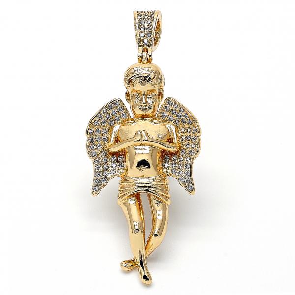 Dije Religioso 05.199.0001 Oro Laminado, Diseño de Angel, con Micro Pave Blanca, Pulido, Dorado