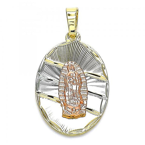 Dije Religioso 05.380.0122 Oro Laminado, Diseño de Guadalupe, Diamantado, Tricolor
