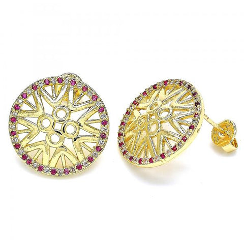 Arete Dormilona 02.233.0018.2 Oro Laminado, con Micro Pave Rubi y Blanca, Pulido, Dorado