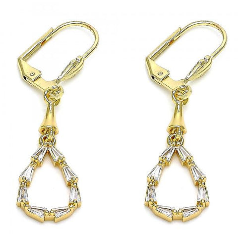 Arete Largo 02.213.0328 Oro Laminado, Diseño de Gota, con Zirconia Cubica Blanca, Pulido, Dorado