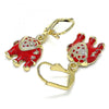 Arete Colgante 02.351.0058.1 Oro Laminado, Diseño de Elefante, con Cristal Blanca, Esmaltado Rojo, Dorado