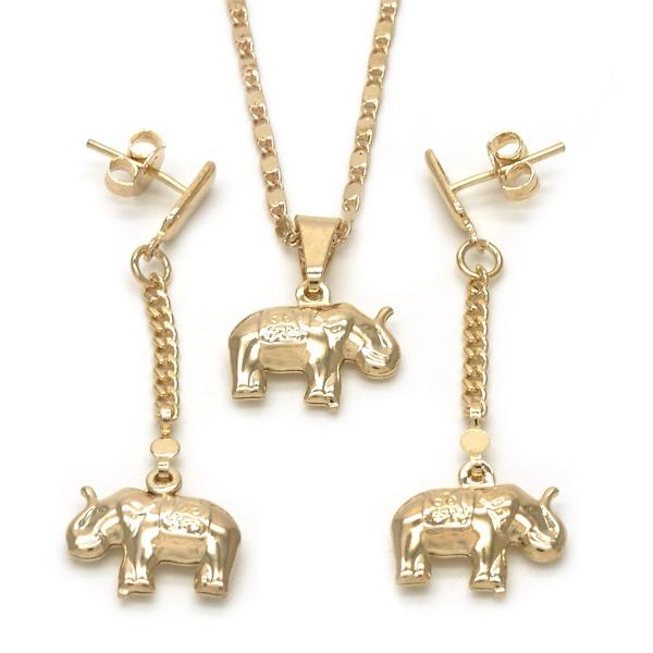 Juego de Arete y Dije de Adulto 10.32.0015.3.18 Oro Laminado, Diseño de Elefante y Mariner, Diseño de Elefante, Pulido, Tono Dorado