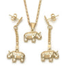 Juego de Arete y Dije de Adulto 10.32.0015.3.18 Oro Laminado, Diseño de Elefante y Mariner, Diseño de Elefante, Pulido, Dorado