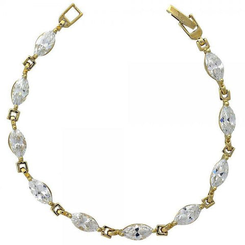 Pulsera Elegante 5.029.002 Oro Laminado, Diseño de Oja, con Zirconia Cubica Blanca, Pulido, Dorado