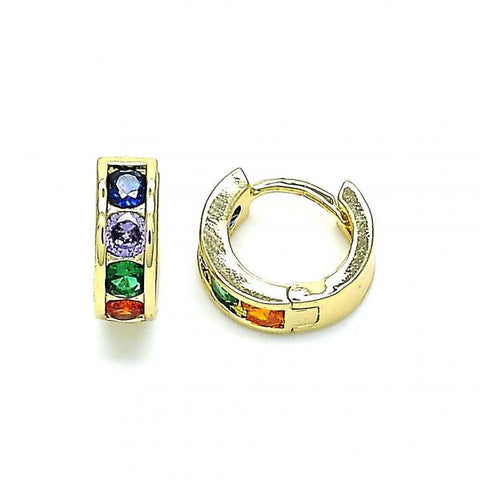 Argolla Huggie 02.210.0600.4.10 Oro Laminado, con Zirconia Cubica Multicolor, Pulido, Dorado