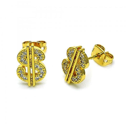 Arete Dormilona 02.342.0235 Oro Laminado, Diseño de Dinero, con Micro Pave Blanca, Pulido, Dorado