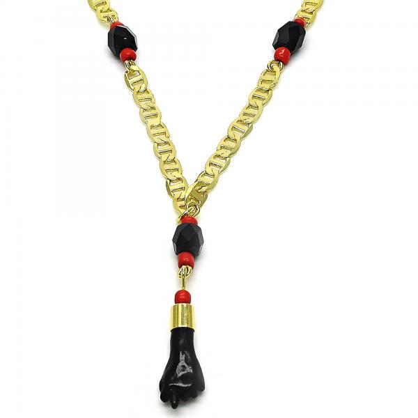 Gargantilla Elegante 03.63.1812.18 Oro Laminado, Diseño de Mano de Figa y Mariner, Diseño de Mano de Figa, con Cristal Negro y Rojo Naranja, Pulido, Dorado