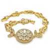 Pulsera Elegante 03.205.0030.07 Oro Laminado, Diseño de Flor, con Zirconia Cubica Blanca, Pulido, Dorado