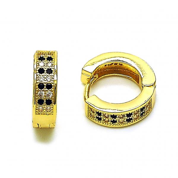 Argolla Huggie 02.195.0104.3.15 Oro Laminado, con Micro Pave Negro y Blanca, Pulido, Dorado