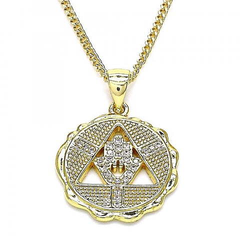 Collares con Dije 04.341.0065.1.20 Oro Laminado, Diseño de Mano de Dios, con Micro Pave Blanca, Pulido, Dorado