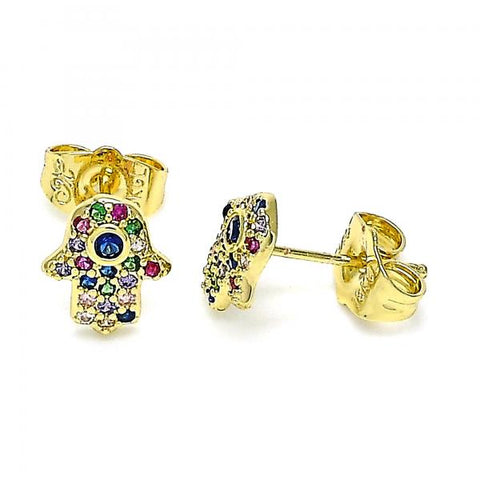 Arete Dormilona 02.156.0552.1 Oro Laminado, Diseño de Mano de Dios, con Micro Pave Multicolor, Pulido, Dorado