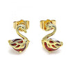Arete Dormilona 02.387.0002.3 Oro Laminado, Diseño de Cisne, con Zirconia Cubica Granate, Pulido, Dorado