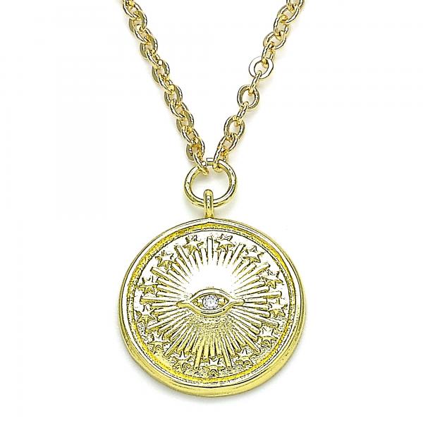 Collares con Dije 04.313.0053.18 Oro Laminado, Diseño de Ojo Griego y Estrella, Diseño de Ojo Griego, con Micro Pave Blanca, Pulido, Dorado