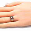 Anillo Multi Piedra 01.210.0081 Oro Laminado, Diseño de Flor, con Zirconia Cubica Granate y Blanca, Pulido, Dorado