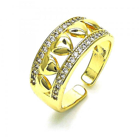 Anillo Multi Piedra 01.210.0115 Oro Laminado, Diseño de Corazon, con Micro Pave Blanca, Pulido, Dorado