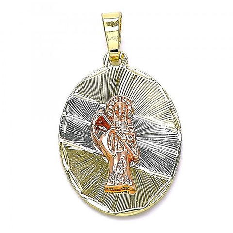 Dije Religioso 05.380.0123 Oro Laminado, Diseño de Santa Muerte, Diamantado, Tricolor