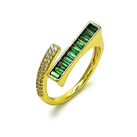 Anillo Multi Piedra 01.196.0015 Oro Laminado, Diseño de Baguette, con Zirconia Cubica Verde y Micro PaveBlanca, Pulido, Dorado