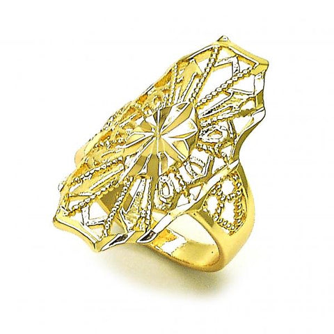 Anillo Elegante 01.233.0032.09 Oro Laminado, Diseño de Flor y Flecha, Diseño de Flor, Diamantado, Dorado