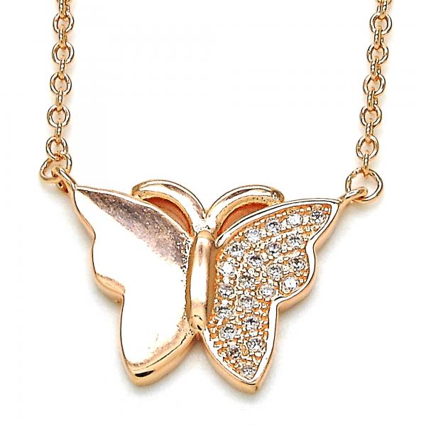 Collares con Dije 04.336.0098.1.16 Plata Rodinada, Diseño de Mariposa, con Micro Pave Blanca, Pulido, Oro Rosado