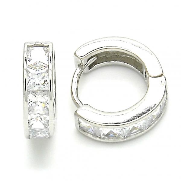 Argolla Huggie 02.332.0057.15 Plata Rodinada, con Zirconia Cubica Blanca, Pulido, Rodinado