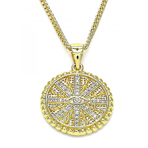 Collares con Dije 04.341.0064.1.20 Oro Laminado, Diseño de Ojo Griego, con Micro Pave Blanca, Pulido, Dorado