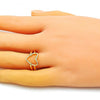 Anillo Multi Piedra 01.310.0026 Oro Laminado, Diseño de Corazon, Pulido, Dorado