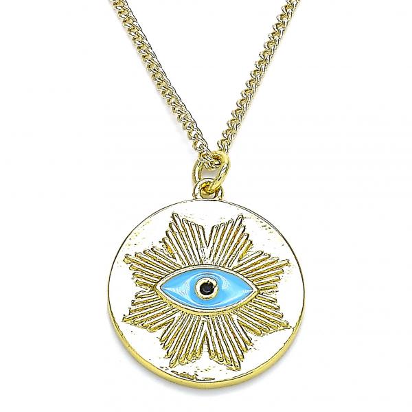 Collares con Dije 04.362.0030.2.20 Oro Laminado, Diseño de Ojo Griego, con Micro Pave Negro, Esmaltado Turquesa, Dorado