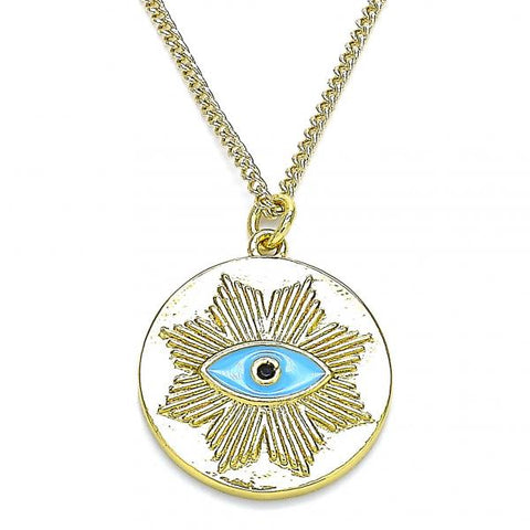 Collares con Dije 04.362.0030.2.20 Oro Laminado, Diseño de Ojo Griego, con Micro Pave Negro, Esmaltado Turquesa, Dorado