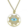 Collares con Dije 04.362.0030.2.20 Oro Laminado, Diseño de Ojo Griego, con Micro Pave Negro, Esmaltado Turquesa, Dorado