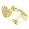Arete Dormilona 02.156.0476 Oro Laminado, Diseño de Corazon, con Micro Pave Blanca, Pulido, Dorado