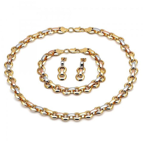 Collar, Pulso y Arete 06.92.0008 Oro Laminado, Pulido, Tres Tonos