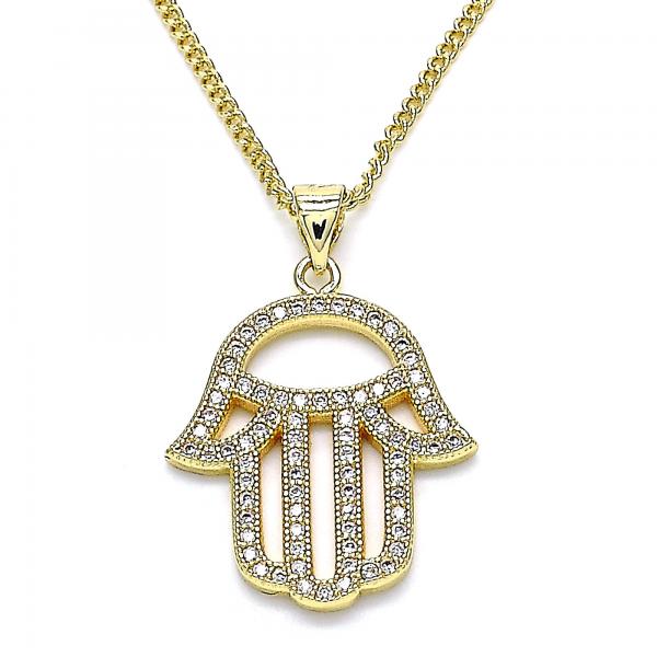 Collares con Dije 04.156.0421.20 Oro Laminado, Diseño de Mano de Dios, con Micro Pave Blanca, Pulido, Dorado