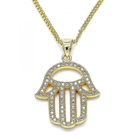 Collares con Dije 04.156.0421.20 Oro Laminado, Diseño de Mano de Dios, con Micro Pave Blanca, Pulido, Dorado