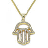 Collares con Dije 04.156.0421.20 Oro Laminado, Diseño de Mano de Dios, con Micro Pave Blanca, Pulido, Dorado
