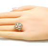 Anillo Multi Piedra 01.210.0093.07 Oro Laminado, Diseño de Flor, con Zirconia Cubica Blanca, Pulido, Dorado