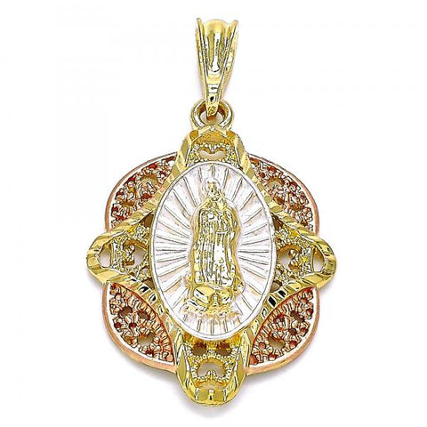 Dije Religioso 05.380.0046 Oro Laminado, Diseño de Guadalupe, Pulido, Tricolor