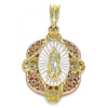 Dije Religioso 05.380.0046 Oro Laminado, Diseño de Guadalupe, Pulido, Tricolor