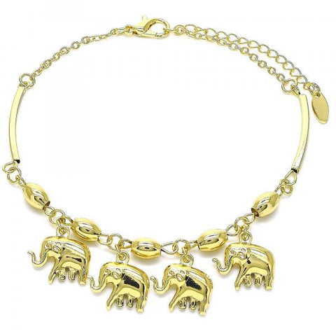 Tobillera de Dije 03.383.0001.10 Oro Laminado, Diseño de Elefante, Pulido, Dorado