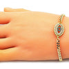 Pulsera Elegante 03.368.0078.08 Oro Laminado, Diseño de Ojo Griego, con Micro Pave Zafiro Azul y Blanca, Pulido, Dorado