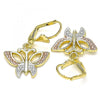 Arete Colgante 02.351.0083 Oro Laminado, Diseño de Mariposa, Pulido, Tricolor